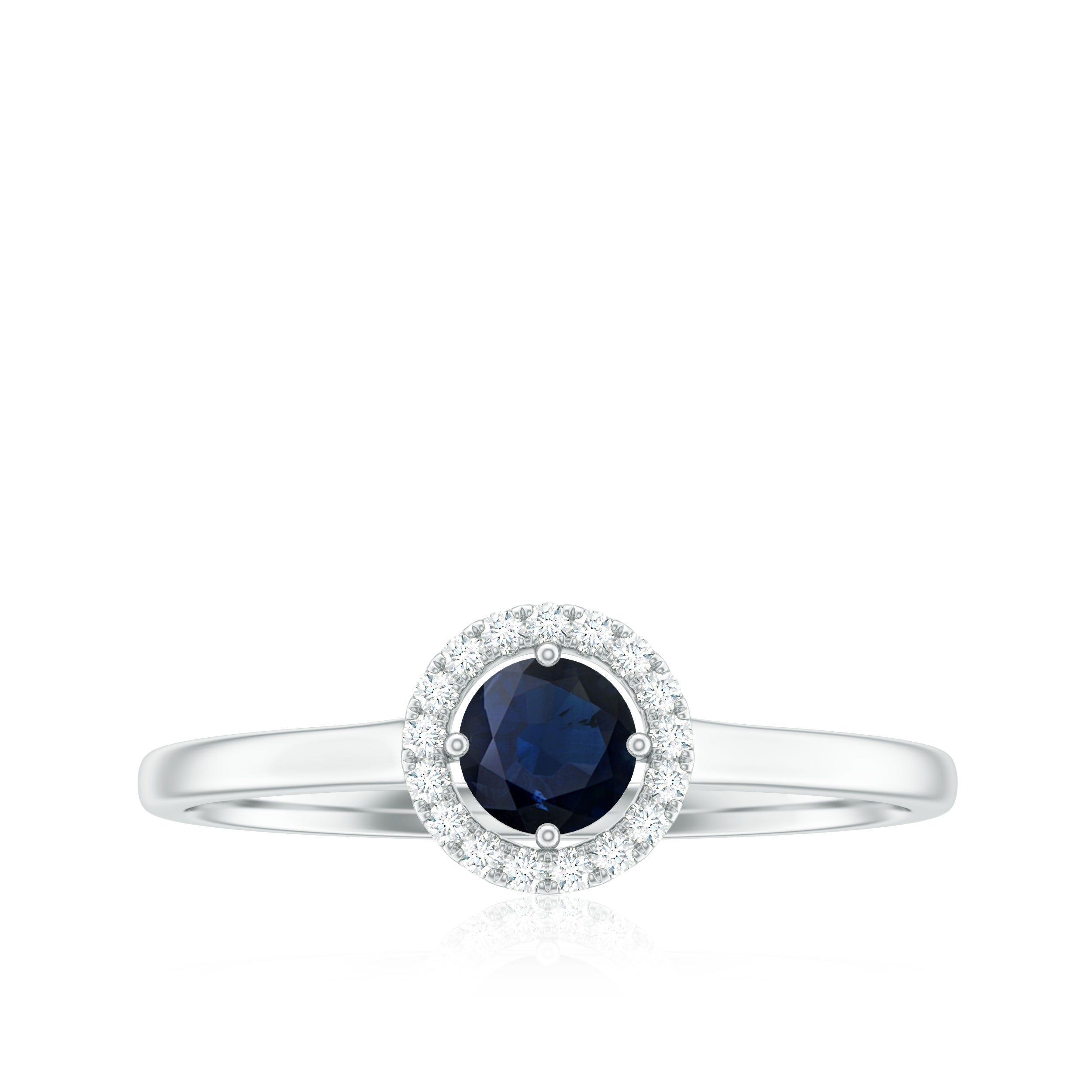 Dainty Blue Sapphire and Diamond Floating Halo Ring Blue Sapphire - ( AAA ) - Quality - Rosec Jewels