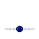 1/2 CT French Set Solitaire Blue Sapphire and Diamond Minimal Ring Blue Sapphire - ( AAA ) - Quality - Rosec Jewels