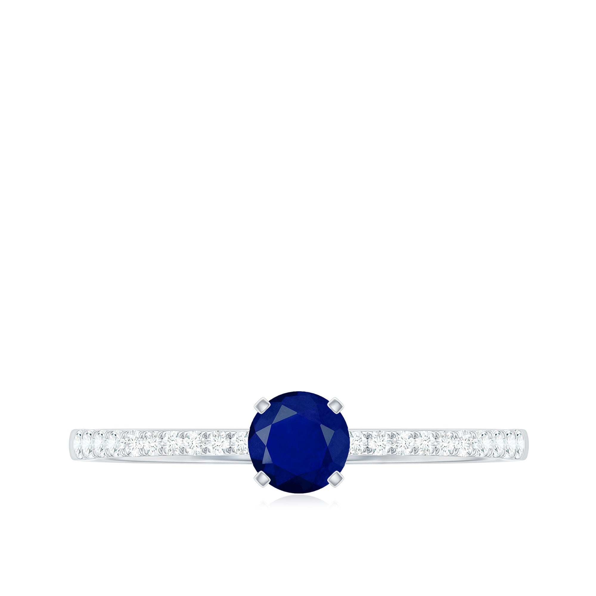 1/2 CT French Set Solitaire Blue Sapphire and Diamond Minimal Ring Blue Sapphire - ( AAA ) - Quality - Rosec Jewels