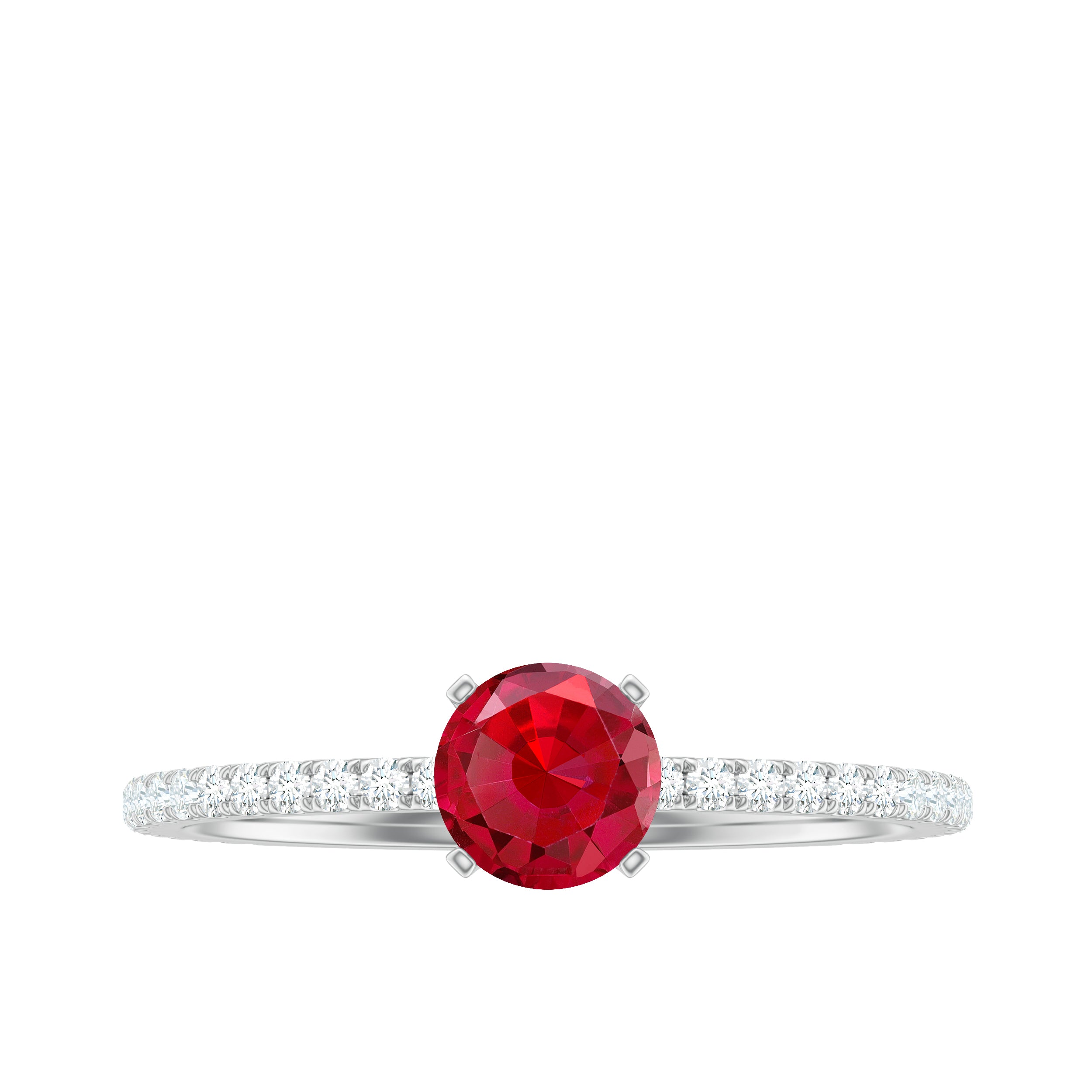 1.25 CT Lab Grown Ruby Solitaire Engagement Ring with Diamond Side Stones Lab Created Ruby - ( AAAA ) - Quality - Rosec Jewels