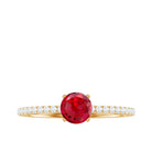 1.25 CT Lab Grown Ruby Solitaire Engagement Ring with Diamond Side Stones Lab Created Ruby - ( AAAA ) - Quality - Rosec Jewels