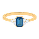 1 CT Emerald Cut London Blue Topaz Solitaire Ring with Diamond Trio London Blue Topaz - ( AAA ) - Quality - Rosec Jewels