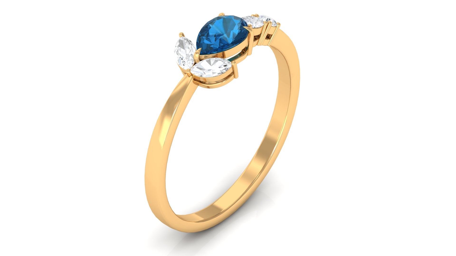 1.25 CT Real London Blue Topaz East West Promise Ring with Diamond Accent London Blue Topaz - ( AAA ) - Quality - Rosec Jewels