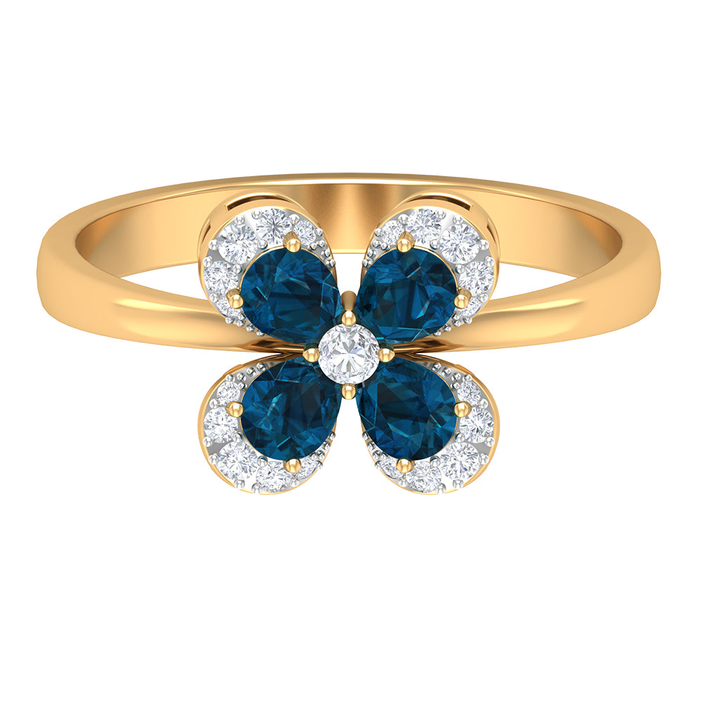 0.75 CT London Blue Topaz and Diamond Floral Ring London Blue Topaz - ( AAA ) - Quality - Rosec Jewels