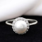 Simple Freshwater Pearl Ring with Diamond Halo Freshwater Pearl - ( AAA ) - Quality - Rosec Jewels